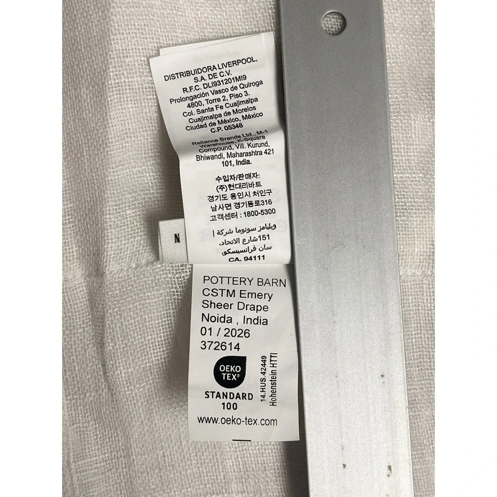 Pottery Barn Custom Emery Linen‎ Sheer Curtain IVORY 30x60 NWOT 3 in 1 Pole Top